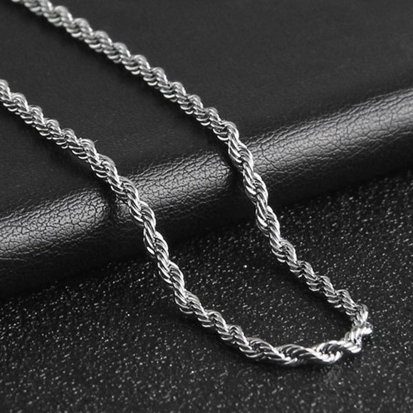 Men's Silver Rope Chain Necklace - Picture 2 of 4